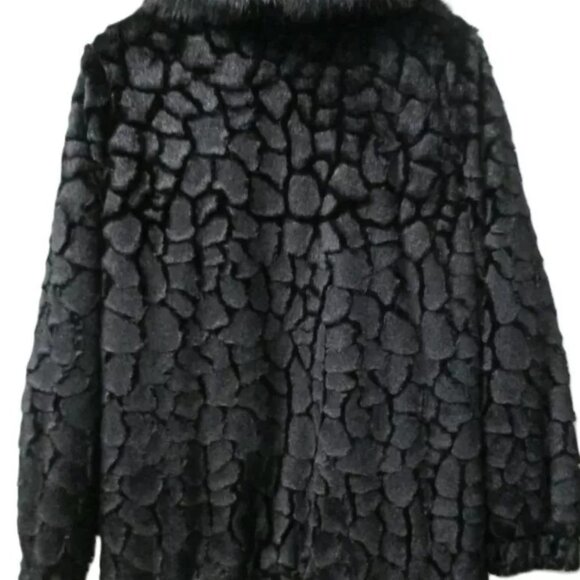 ADRIENNE LANDAU BLACK COLLARED FAUX FUR LONG SLEEVE JACKET COAT LG & XL NWT $275 - Picture 7 of 10